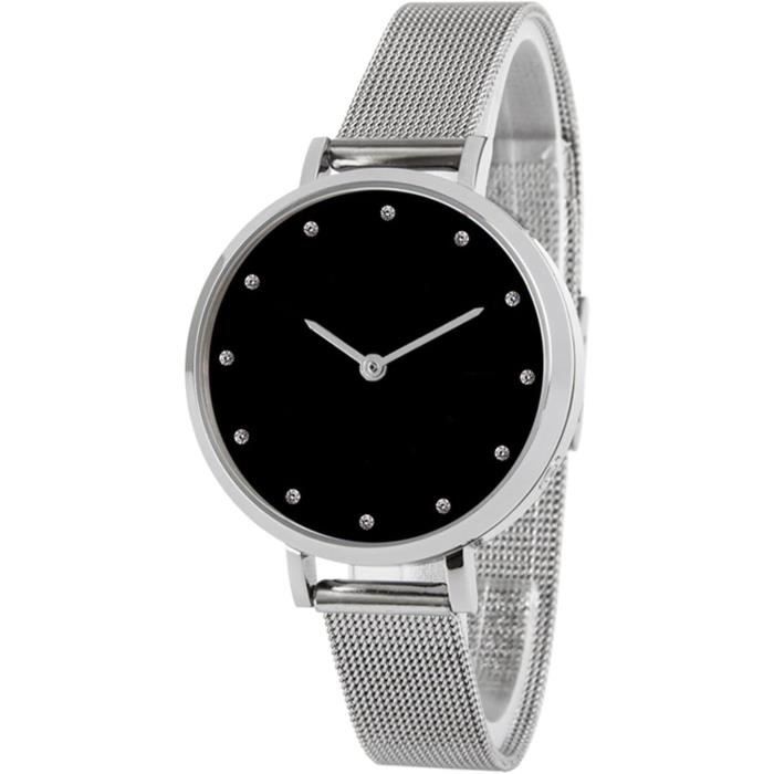 Montre femme ronde en acier inoxydable