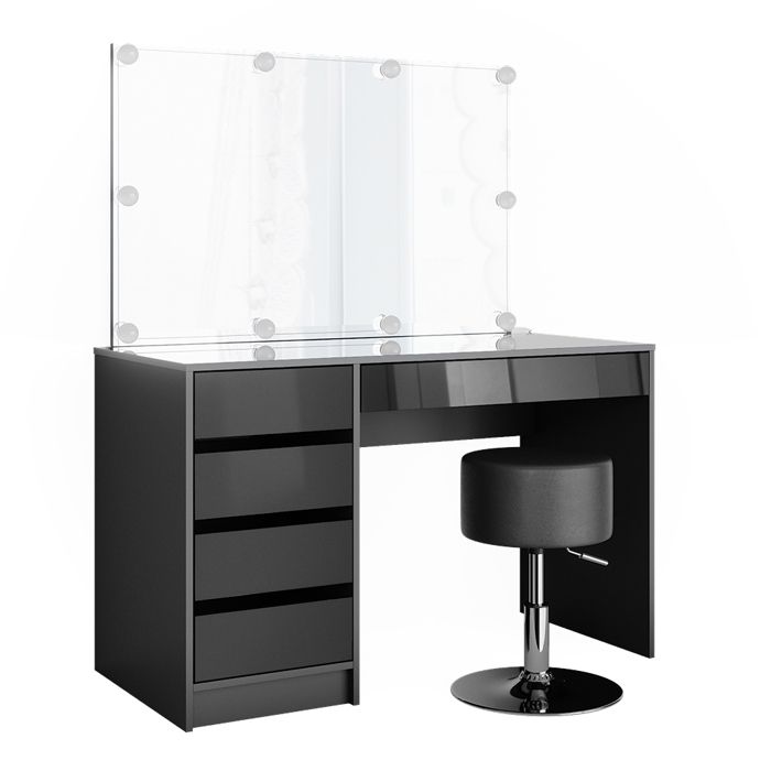Coiffeuse Sherry 120cm avec miroir guirlande LED et tabouret Anthracite Vicco 36887 Coiffeuse Sherry 120cm avec miroir guirlande LED et tabouret Anthracite Vicco 36887