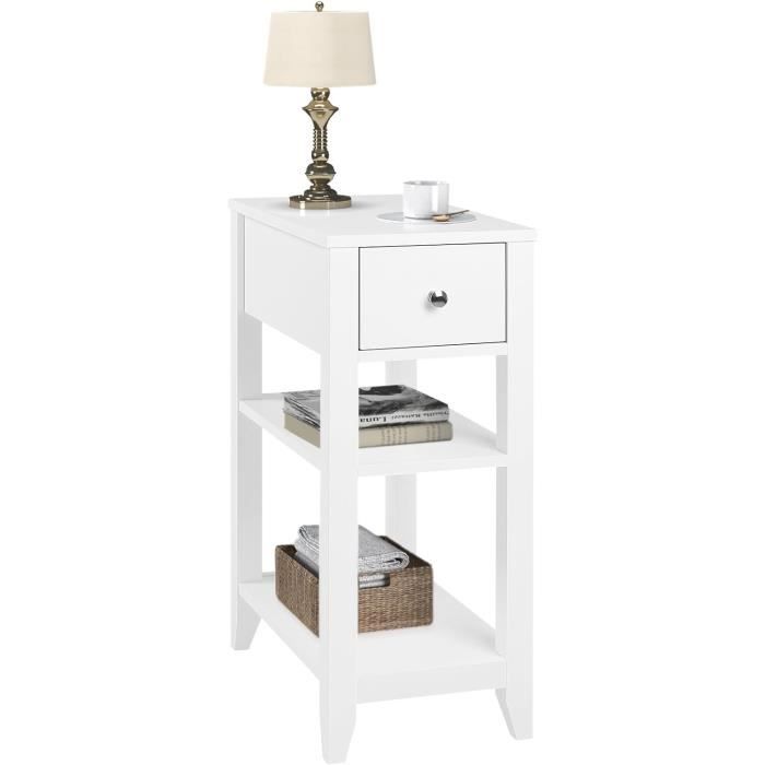 table de chevet étroit avec tiroir et étagères - woltu - blanc - style moderne scandinave - 28x45x66 cm