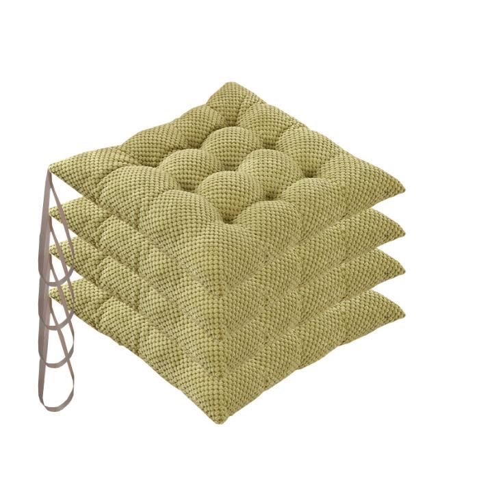 Lot De 4 Coussins De Chaise De Jardin Imperméables - 43x40x5 Cm - Tissu Polyester Résistant - Sangles Incluses - Kaki
