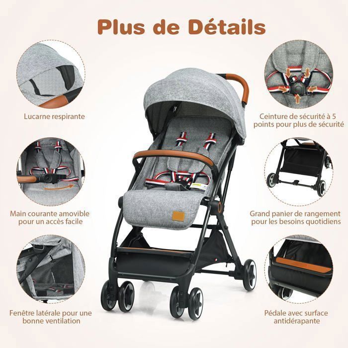 Poussette Canne GOPLUS Pliable 1 Bouton - Pour 0-3 Ans, Légère Et Compacte, Rose