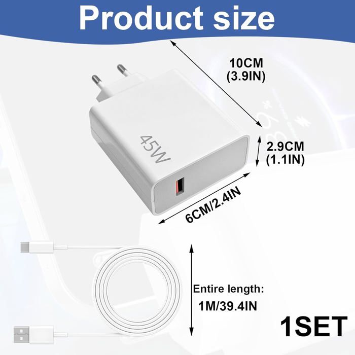 Chargeur Rapide 45W Pour Xiaomi Avec Câble USB-C 1m - Compatible Redmi Note 14, Pad 6, POCO X7 Et Autres Modèles - 8