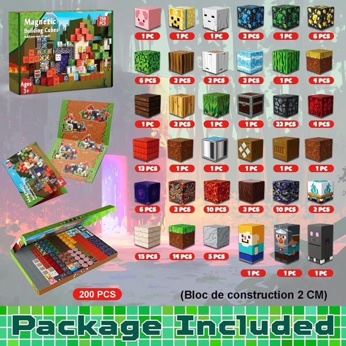 Blocs Magnétiques Lumineux 200 Pièces Avec LED – Jeu De Construction 3D Pour Enfants Dès 3 Ans