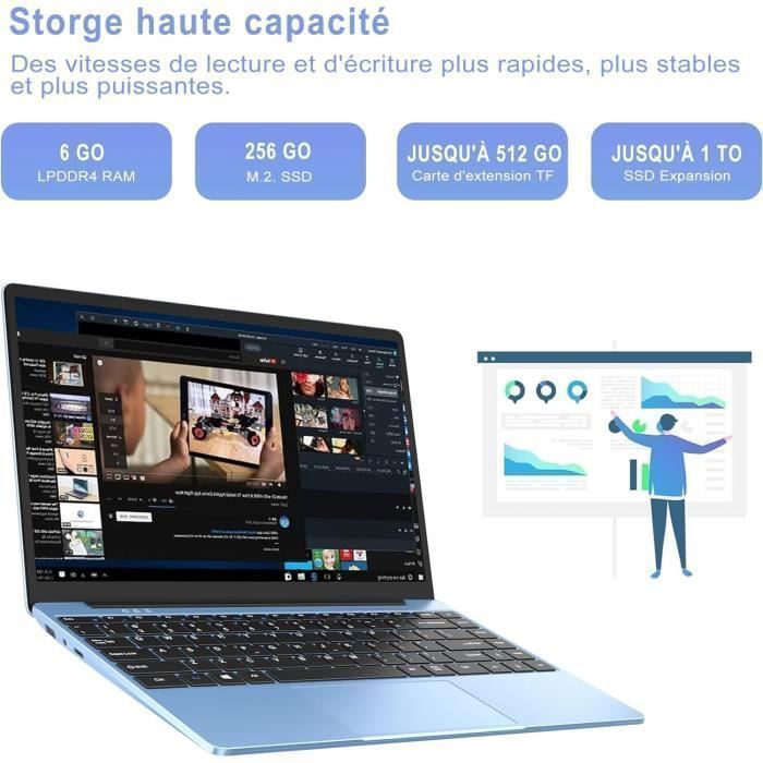 Ordinateur Portable Win11 PC Portable 14 Intel N4020 Up to 2.8Ghz Intel  256 Go SSD