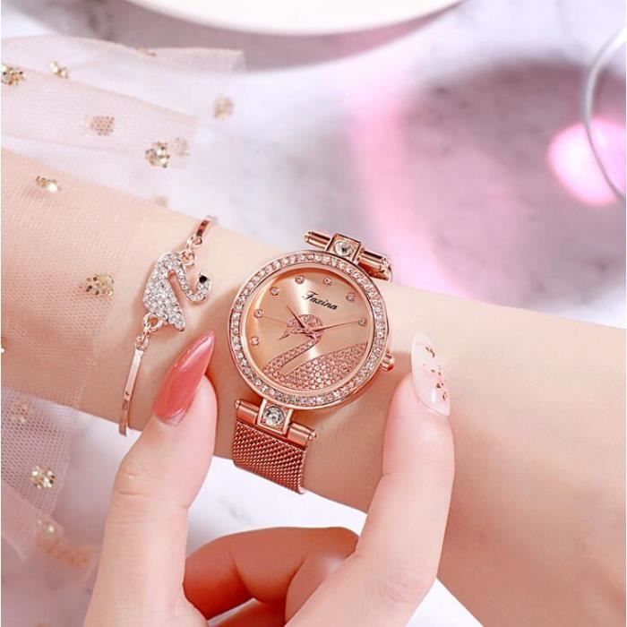Coffret Cadeau Montre Femme Montre Femme Coffret Bijoux Mode Marque De luxe Cygne Collier Bracelet femme 3pcs Cadeaux