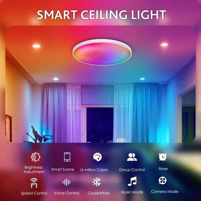 Plafonnier LED Rond 29 Cm - Télécommande RGB + Blanc - Dimmable - Moderne IP20