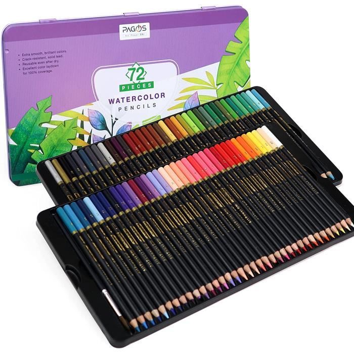 Pagos Lot de 72 crayons de couleur aquarelle professionnels avec