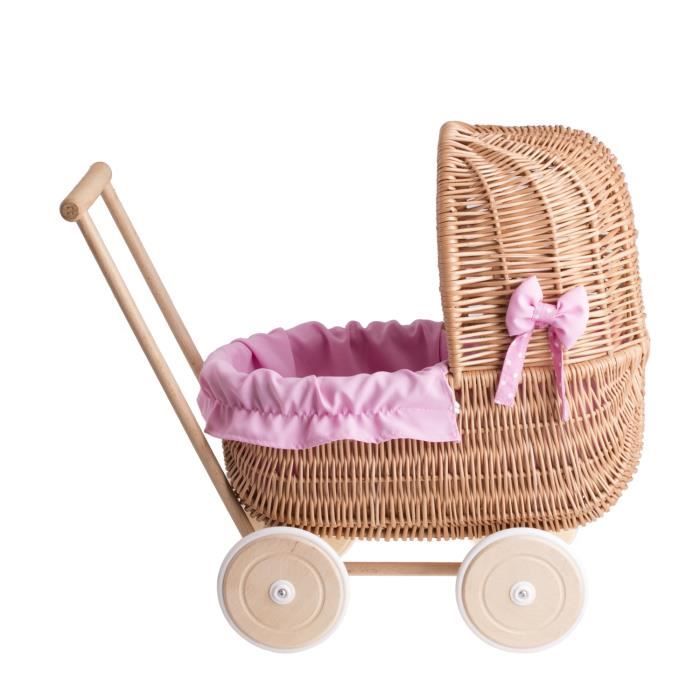 Ensemble poussette et berceau en osier pour poupée - ROSE - jusqu'à 35 Ensemble poussette et berceau en osier pour poupée - ROSE - jusqu'à 35