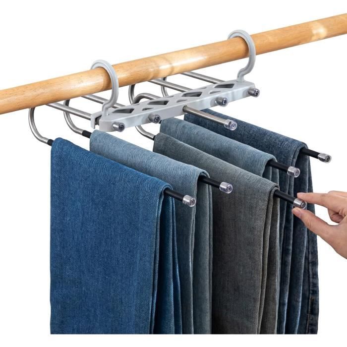 Cintres Magiques 6 En 1 Blanc – Porte-Pantalons Multifonction Antidérapant, Économise 80% D'Espace, Pour Jeans, Cravates, Écharpes & Plus