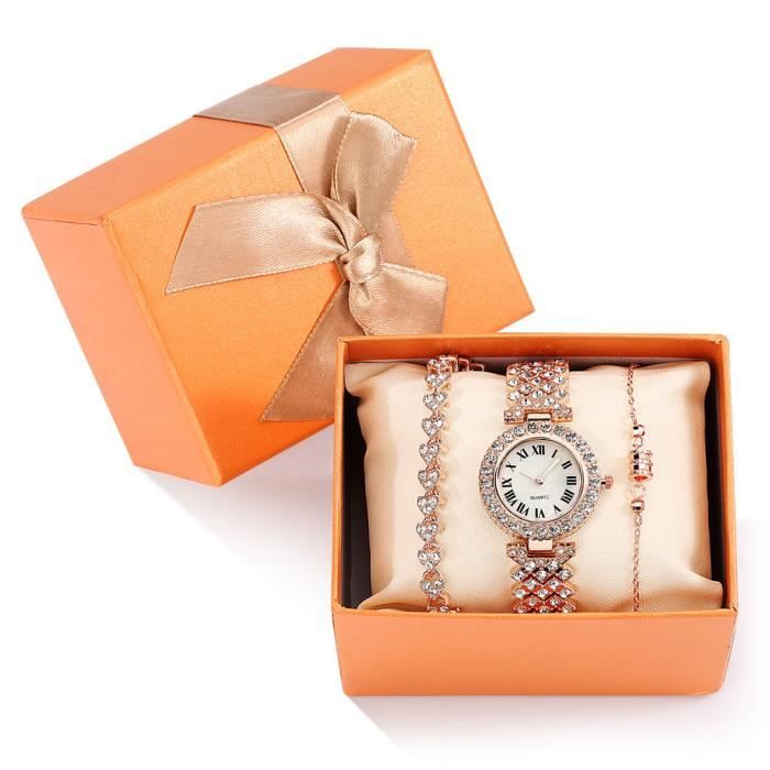 Coffret montre femme bracelet – diamant or rose mode cadeau d