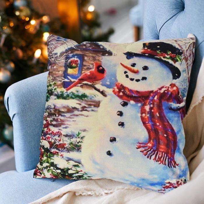 JOTOM Housse De Coussin Sapin De Noël Bonhomme De Neige Elk Joyeux Noël Taie D'oreiller 45 X 45 Cm Coussin Couvre Pour Maison Canapé Lit Voiture Décoration 1 Pièces (Couronne De Noël