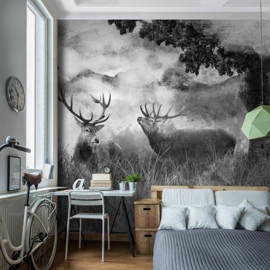 Runa Art Papier Peint Intissé Mural Cerf Naturel Moderne Toison Salon Chambre à Coucherr Salle - Tableaux Muraux Tapisserie Photo - Coloré 9247010a