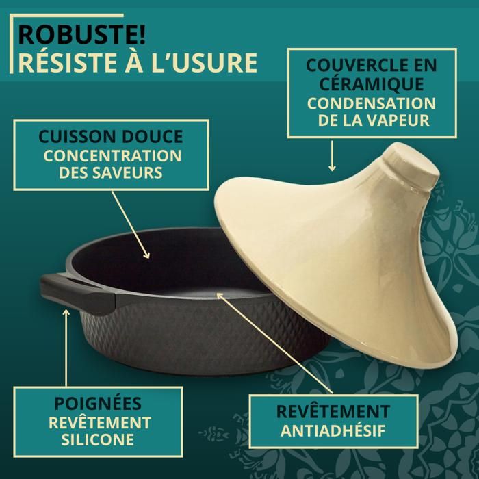 Tajine Fonte Aluminium Antiadhésif Tajine Induction - Plat à Tajine INOX - Revêtement Antiadhésif - Toute Cocotte Cuisine Orientale Antiadhésif