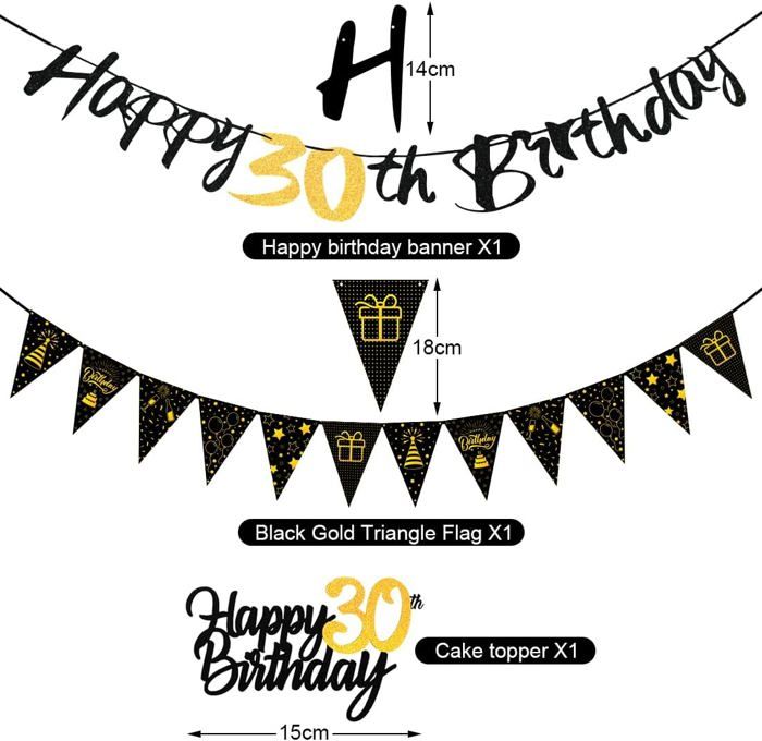 Decoration Anniversaire 30 Ans Homme, DJLLA Blanc Or 30 Ans Banderole Joyeux Anniversaire Triangle Bannière Deco Latex Ballons Confettis Ballon