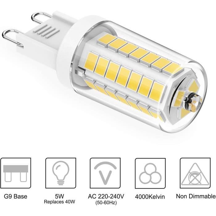 Ampoules LED G9 5W Blanc Naturel 4000K, Remplacement 40W Halogènes, Pas de  Scintillement Angle de Faisceau 360° LED G9, Pas A591 - Cdiscount Maison