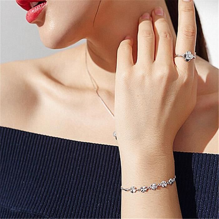 Bracelet Trèfle à Quatre Feuilles Plaqué Or 18K - Porte-bonheur Pour Femme, Cadeau Saint-Valentin Ou Noël