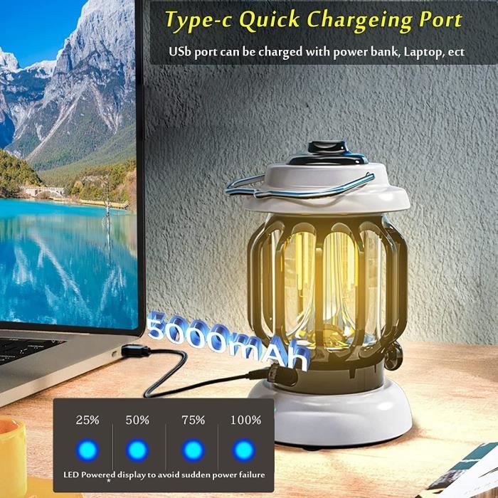 Lanterne LED Vintage Rechargeable - 3 Modes - Camping Étanche Rétro Noir