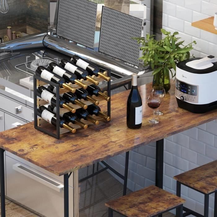 COSTWAY Étagère De Cuisine à 6 Niveaux, Support Pour Micro-Ondes Autoportant, Porte-Bouteille De Vin Incliné, 2 Étagères En Maille, Style Industriel, Pour Cuisine, Salle à Manger, Marron Rustique