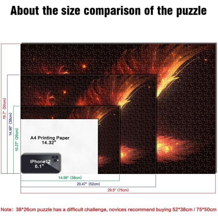 Puzzle pour Adultes 1000 pièces Flame Phoenix Puzzles pour Adultes Puzzle en Bois Puzzles pour Adultes Cadeaux 75x50cm