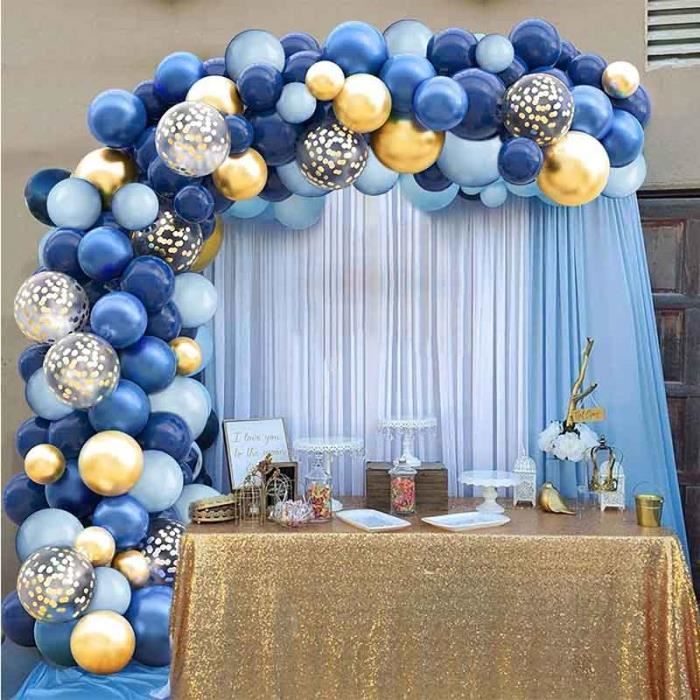 Kit de guirlande de ballons bleus argentés, 120 pièces bleu marine et argent confettis blancs