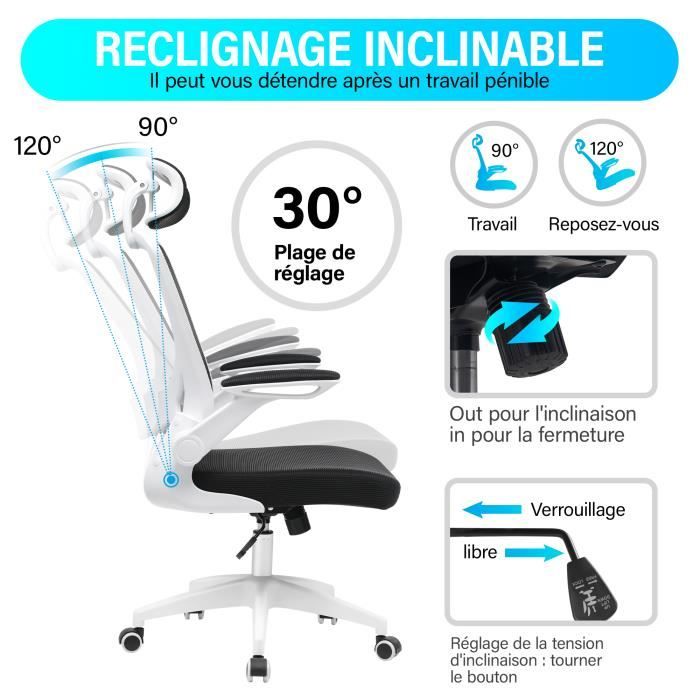 COMHOMA Bureaustoel Office Chair Met Opklapbare Armleuningen Ergonomische Computerstoel 360 Draaistoel Verstelbare Lendensteun Grijs COMHOMA Bureaustoel Office Chair Met Opklapbare Armleuningen Ergonomische Computerstoel 360 Draaistoel Verstelbare Lendensteun Grijs