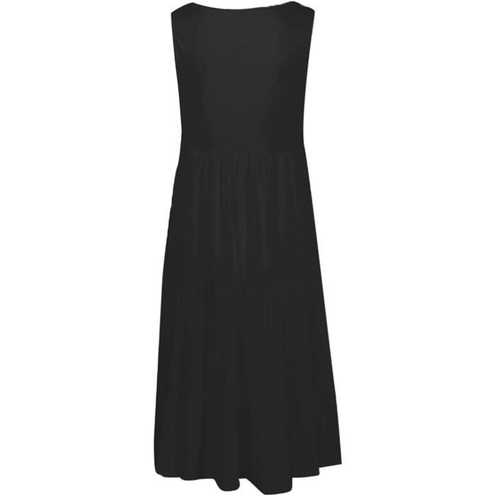 Mi Longue Robe Noire Coton Femme Robe En Coton Lin Pour Femme Noir
