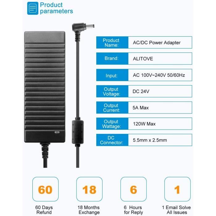 DSLRKIT - Adattatore per caricatore, AC 100-240V a DC 48V 2A 96W, dimensioni porta d'uscita: 5,5mm x 2,5/2,1mm per interruttore PoE