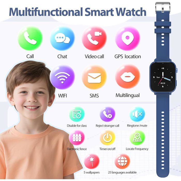 Montre Connectée 4G Pour Enfant – GPS, Appel Vidéo, Chat Vocal, SOS, Jeux, Mode école, étanche – Cadeau Montre Connectée 4G Pour Enfant – GPS, Appel Vidéo, Chat Vocal, SOS, Jeux, Mode école, étanche – Cadeau