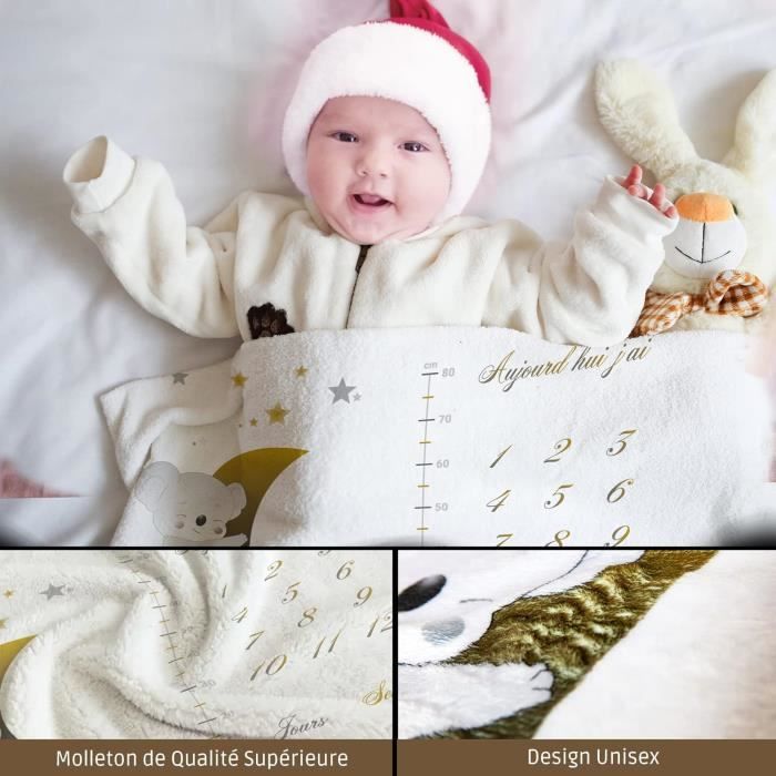Couverture Étape Bébé ODOXIA - 115x115cm - Mousseline Coton - Avec Cadres En Bois - Cadeau Baby Shower