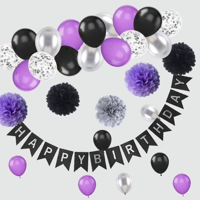 Décoration d'anniversaire violette et argentée Décoration de fête d' anniversaire Ballons en aluminium Rideau violet à paillet 565 - Cdiscount  Maison