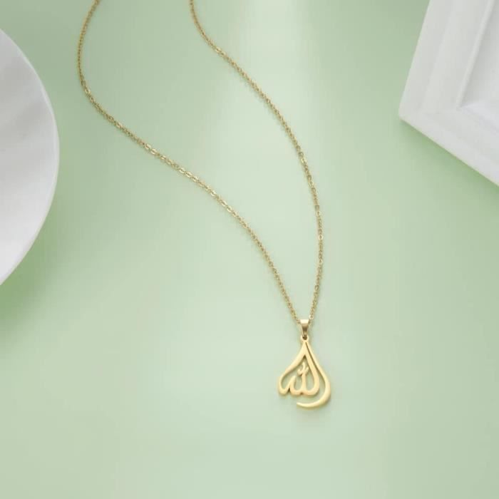 Collier Avec Pendentif Allah Islamique Musulman En Acier Inoxydable