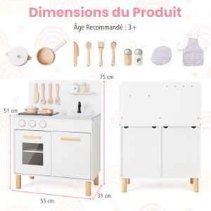 Cuisine Enfants COSTWAY en Bois - 20 Accessoires,Effet Lumière & Sonore avec Téléphone et Toque