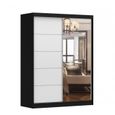 Armoire de chambre avec 2 portes coulissantes et miroir avec étagères - 150x200x61 cm - Beni 05 Classic (Noir + Blanc, 150)-0