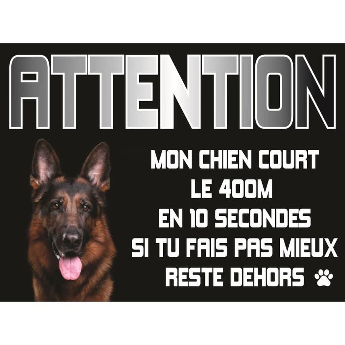 Plaque humour Attention Chien Berger Allemand noir compte ses trophées à ce jour