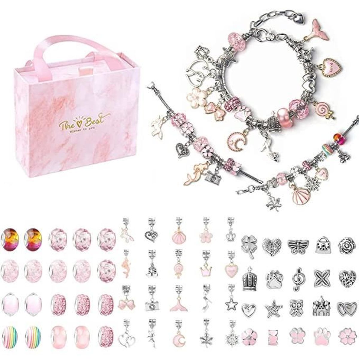 Kit Fabrication De Bracelets DIY - 316 Pièces Dont 150 Breloques, 15 Chaînes En Or Et Pince - Pour Adultes Débutants - 3