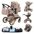 BAZARLAND30.Poussette 3 en 1 Bébé Combinée Siège-Auto Nacelle Trio Réversible Réglable Haute Qualité Roues increvables Canne.khaki