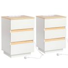 ALIGHTUP - Table de chevet ,2pcs chevet, sans poignée, avec plusieurs prises de charge, couleur blanc + bois, 38x32x56cm