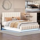 IAMS CHIEN Lit coffre adulte contemporain simili - LBF - l 140 x L 200 cm - Blanc - Sommier et tête de lit avec LED inclus