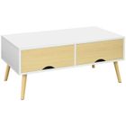 Table basse rectangulaire design scandinave - HOMCOM - 2 tiroirs coulissants - Niche - Blanc aspect bois clair