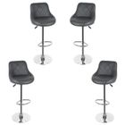 JEOBEST® Lot de 4 tabourets de bar télescopique en PU + pieds métal chromé - Simili gris