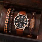SHARPHY Coffret montre homme + bracelets - chronographe multifonction affichage du calendrier bracelet en cuir classique