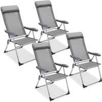 Set de 4 chaises de jardin pliantes en aluminium avec accoudoirs Dossier haut réglable en 7 positions Chaises de camping