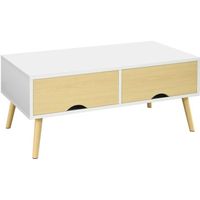 Table basse rectangulaire design scandinave - HOMCOM - 2 tiroirs coulissants - Niche - Blanc aspect bois clair