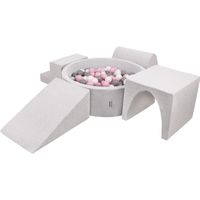 Aire de jeux en mousse KiddyMoon avec piscine à balles - Gris clair: blanc/gris/rose poudré - Version 3