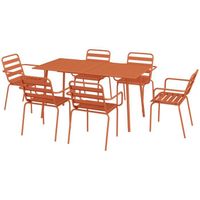 Salon de jardin 6 places 7 pièces - table à manger 6 chaises empilables - acier thermolaqué terre battue