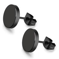Zense - Boucles d'oreilles plates et rondes en acier de couleur noir ZE0073