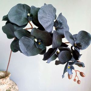 FLEUR ARTIFICIELLE Le noir - Grande branche orchidée artificielle papillon noire, fausses fleurs en soie, décoration de la maiso