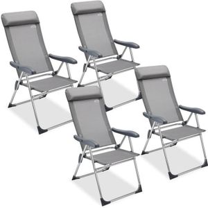 FAUTEUIL JARDIN  Set de 4 chaises de jardin pliantes en aluminium avec accoudoirs Dossier haut réglable en 7 positions Chaises de camping