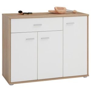 MEUBLE À CHAUSSURES Meuble à chaussures CAMILLE, commode meuble de rangement avec 1 tiroir et 3 portes, en mélaminé décor chêne sonoma et blanc mat