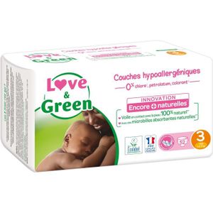 COUCHE Couches Love & Green T3 x52 (4-9 kg) - LOVE AND GREEN - Taille 3 - Blanc - Mixte - Couche-culotte